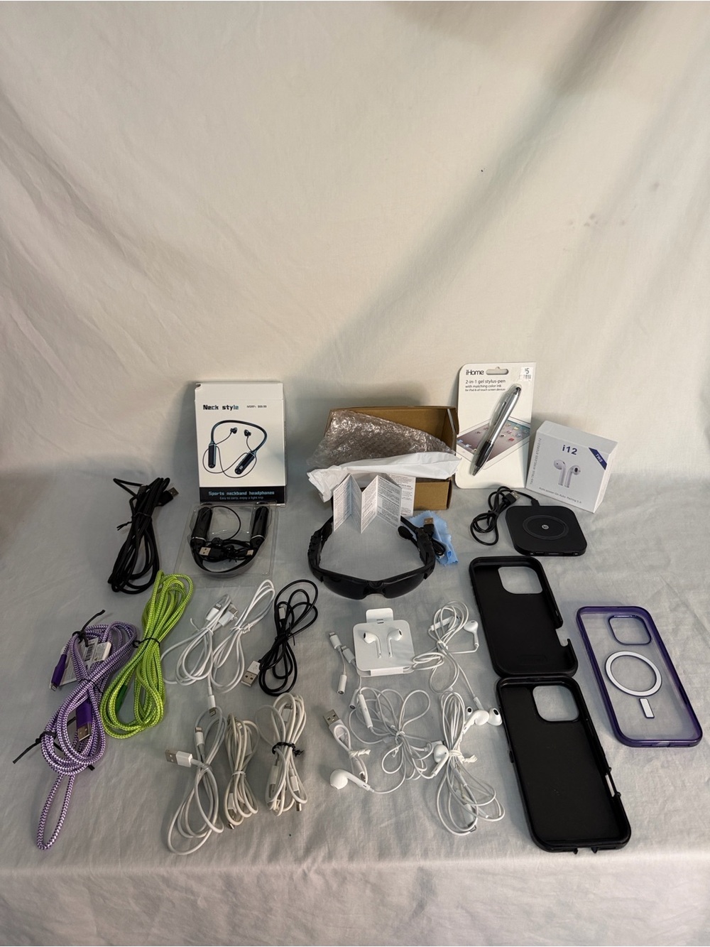 Assorted Electronic Accessories Bundle:Head Phones, phone chargers, phone cases